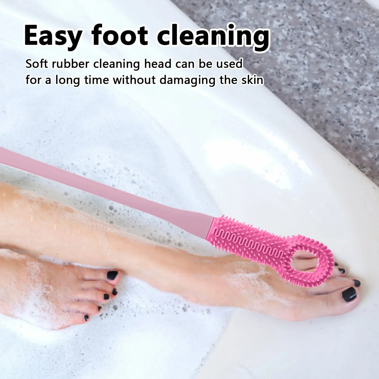 Comfort Silicone Brush Long Handle Soft Rubber Toe Gap Brush for Foot Care