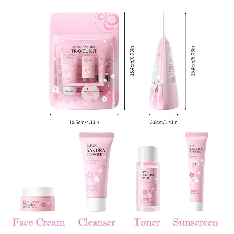 Sakura Skin Care Set - Facial Cleanser, Cream, Serum, Toner - Moisturizing Kit