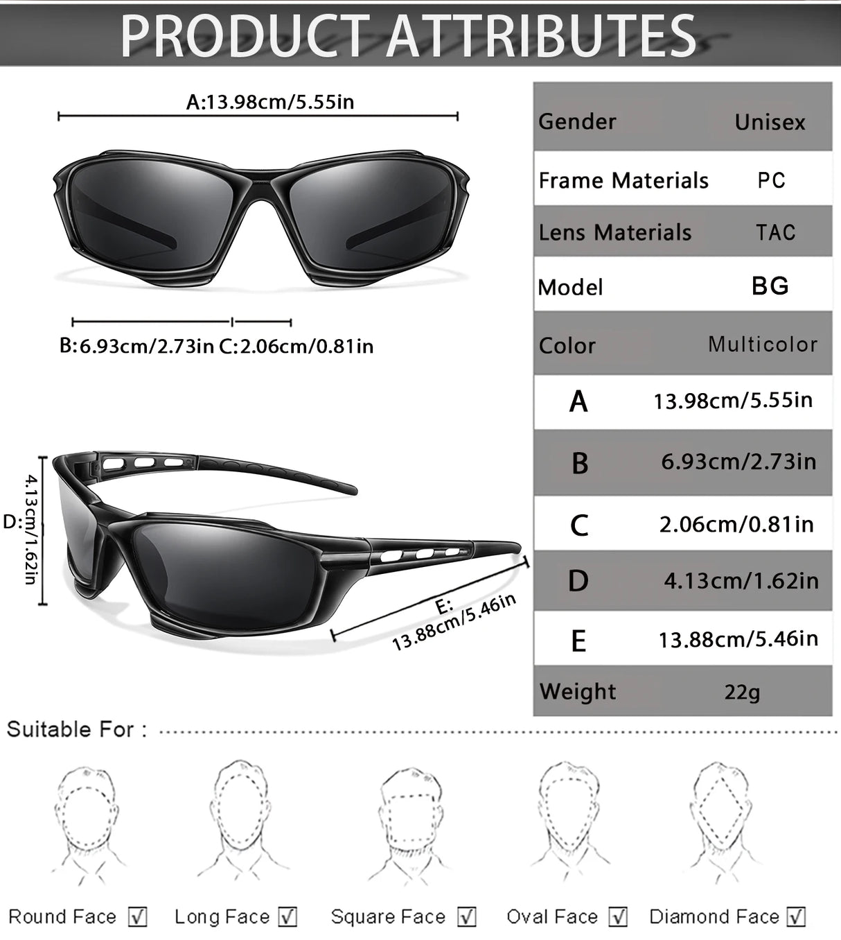 Polarized Sports Sunglasses for Cycling, Fishing, Running - Unisex Eyewear
