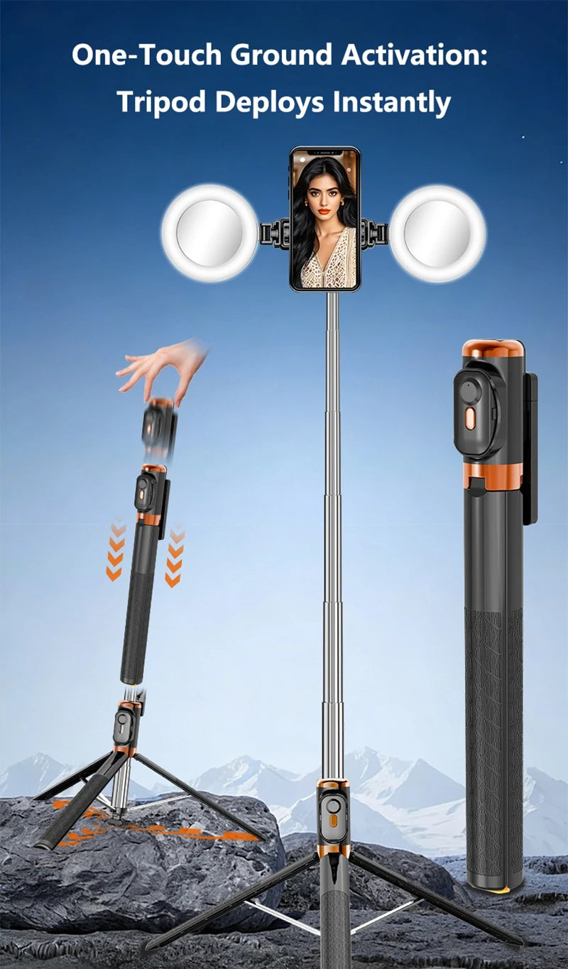 Selfie Stick Tripod 1.7m with Dual Fill Lights & Bluetooth Remote