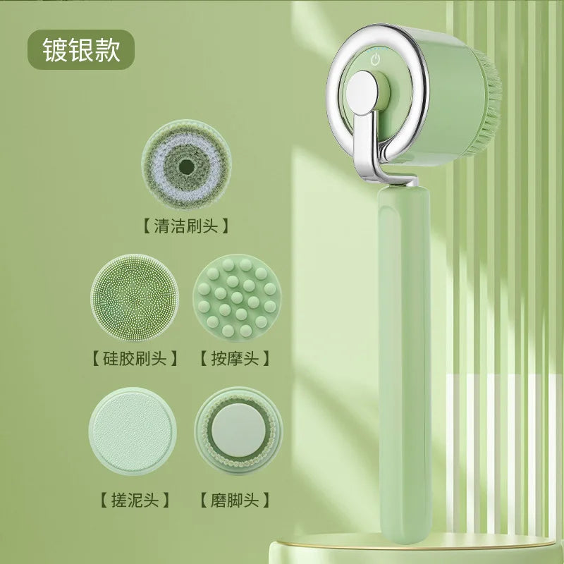 5 In 1 Electric Bath Brush Silicone Handheld Exfoliating Tool USB Waterproof