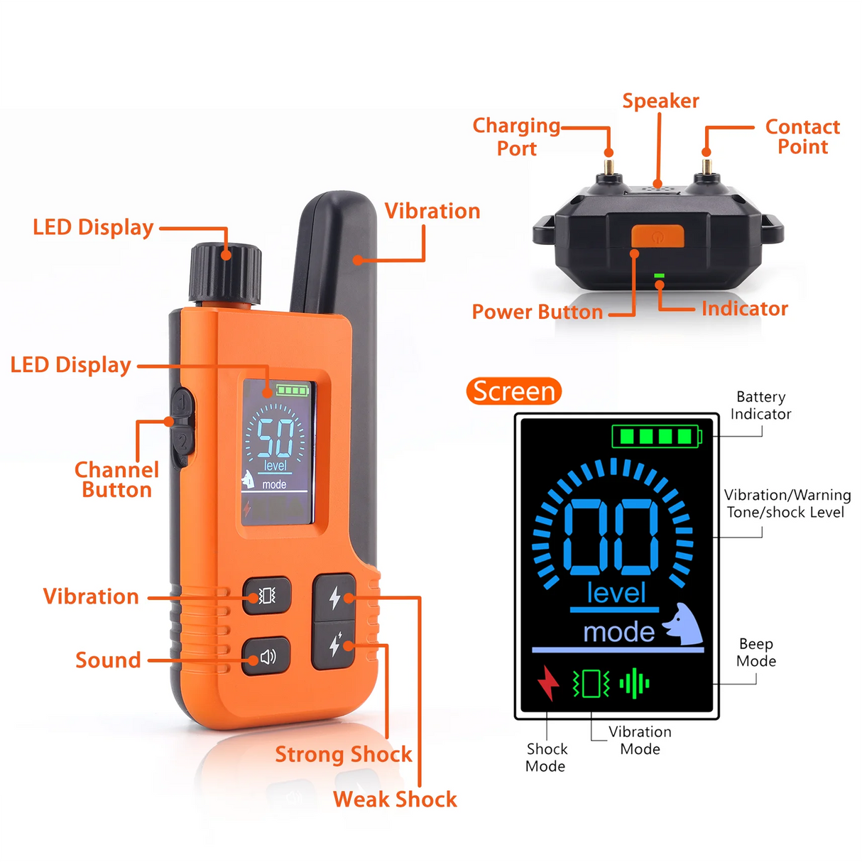 Electronic Training Collar 3600FT Range 4 Modes 99 Levels IP65 Waterproof