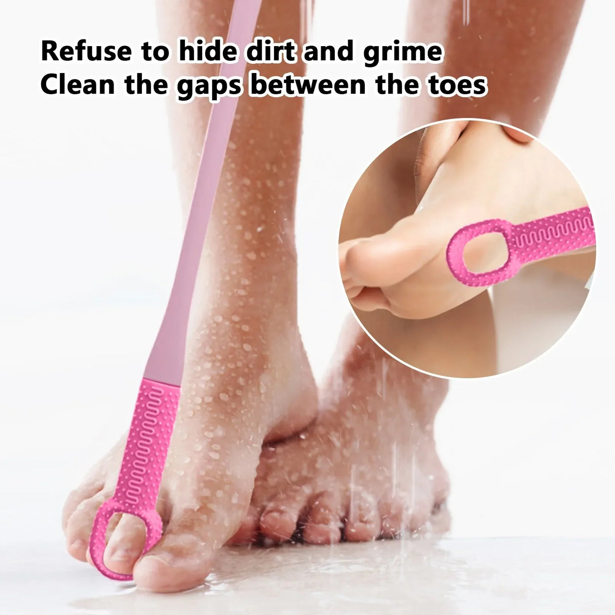 Comfort Silicone Brush Long Handle Soft Rubber Toe Gap Brush for Foot Care
