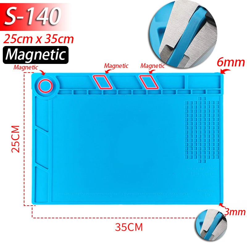 Soldering Station Mat Silicone Heat Resistant 932°F Anti-Static Magnetic Mat