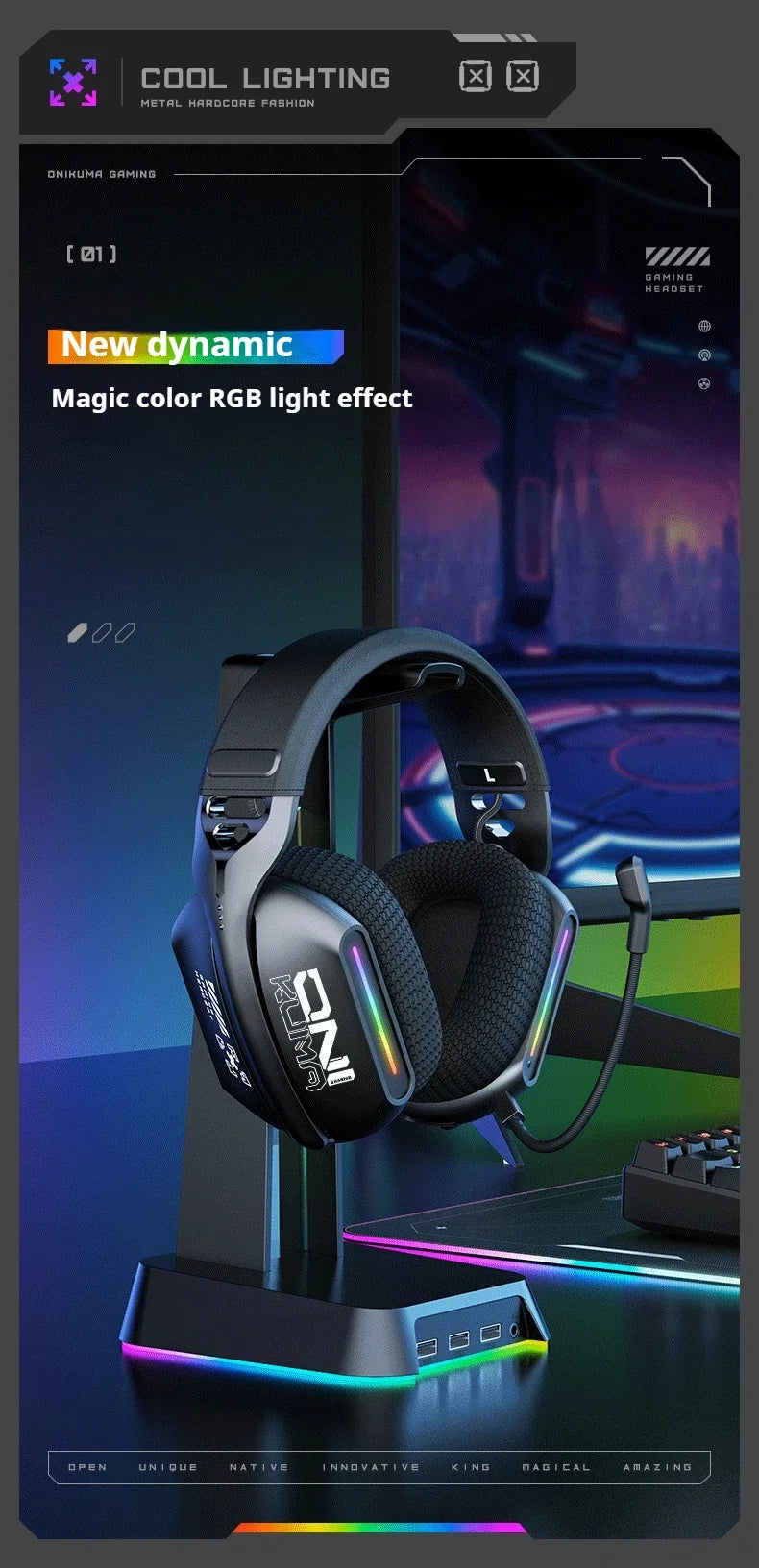 New Wireless Gaming Headset 3 Modes Bendable HD Mic Soft Ear Pads