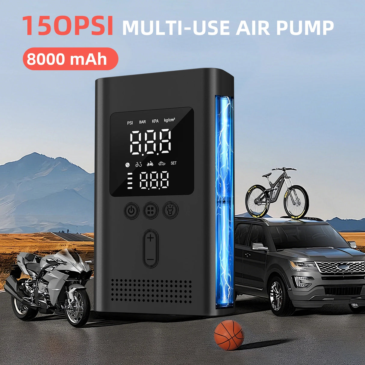8000mAh Car Jump Starter & Tire Inflator, 150PSI Portable Air Compressor