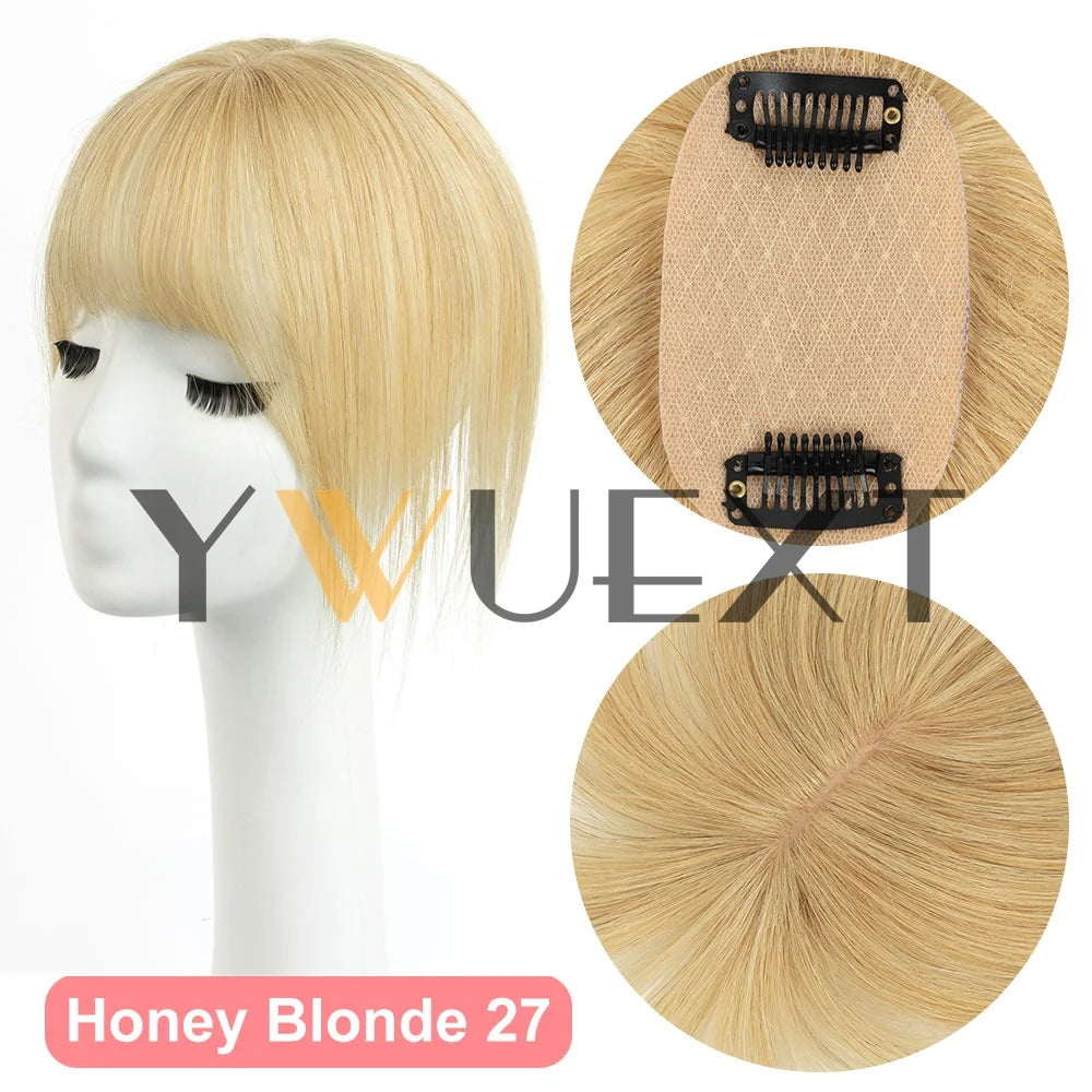 Brown Human Hair Topper Piece 5x9cm with Bangs for Women