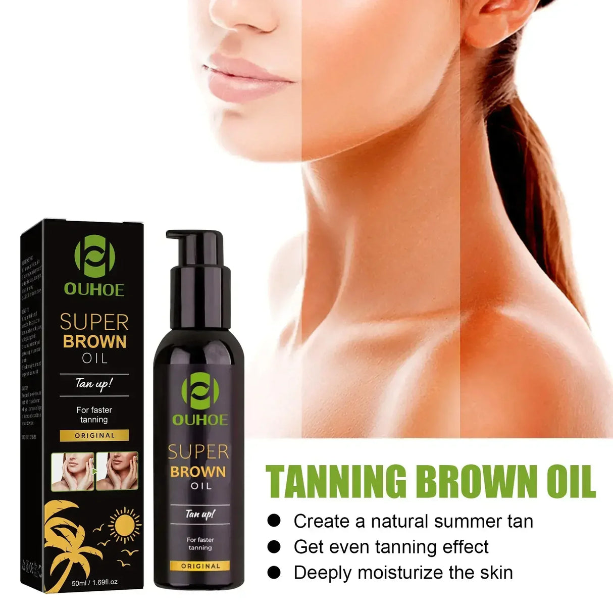 Brown Tanning Oil Natural Self Tanning Body Bronzer 8oz Summer Use
