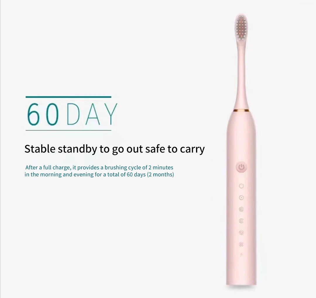 Sonic Electric Toothbrush IPX7 Waterproof USB Rechargeable 6 Modes
