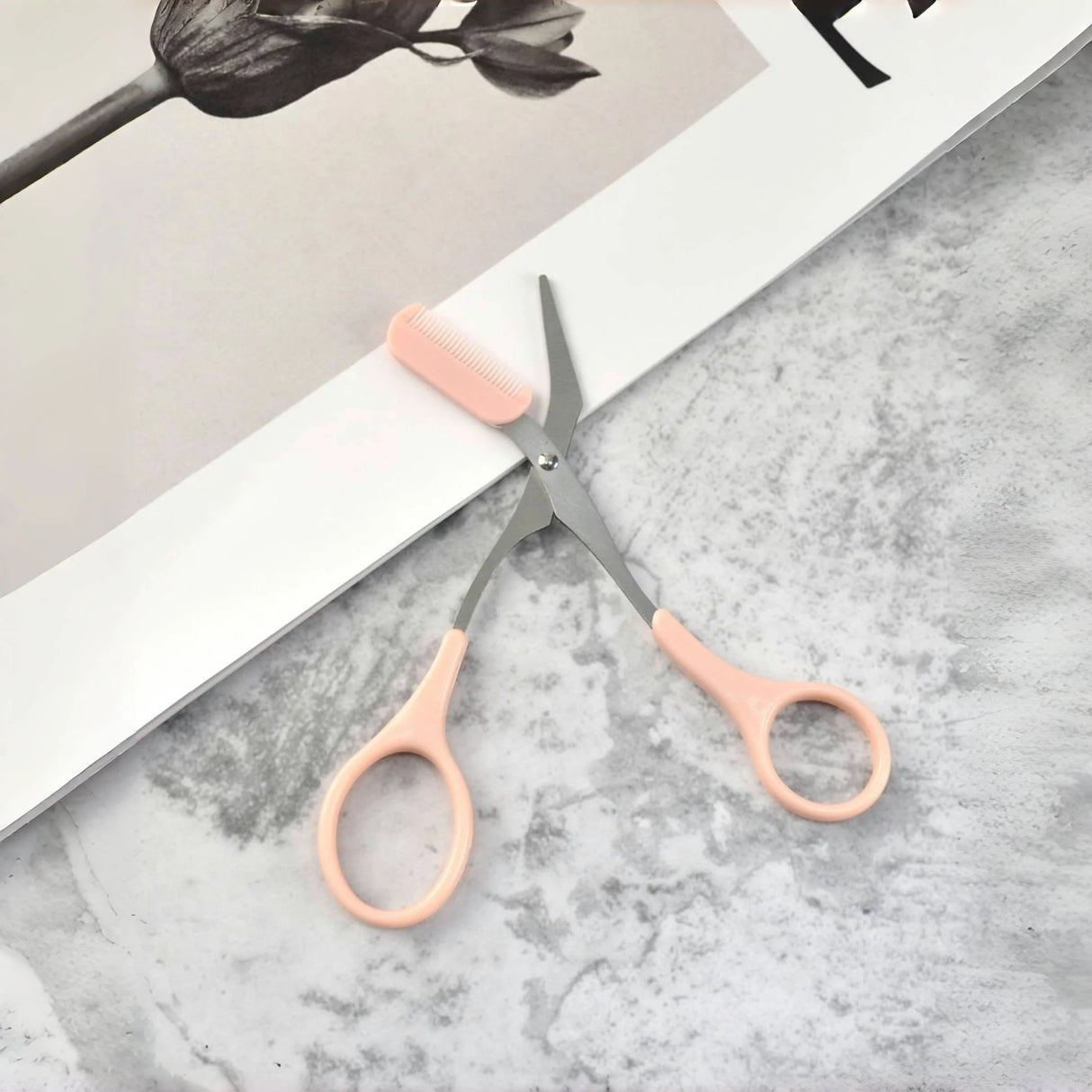 Pink Eyebrow Trimming Scissors with Comb - Stainless Steel Grooming Tool