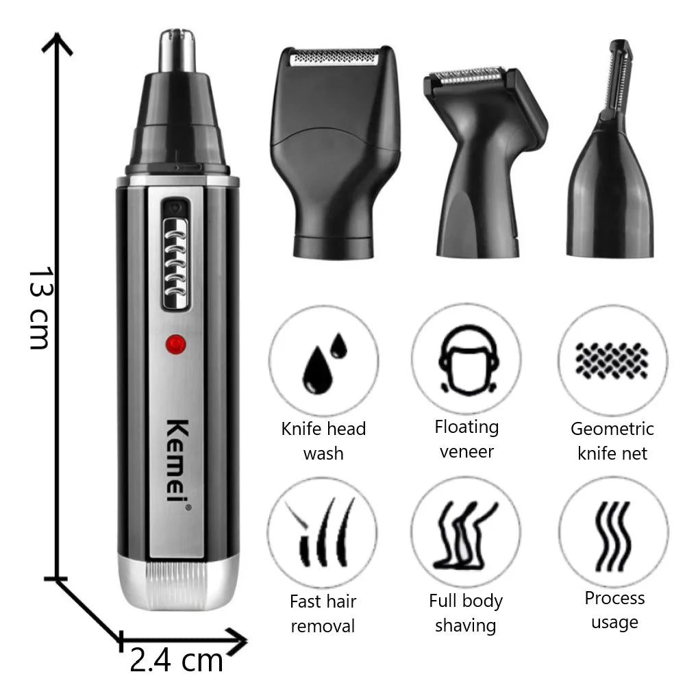 Rechargeable 4-in-1 Nose Trimmer Beard & Ear Hair Removal for Men