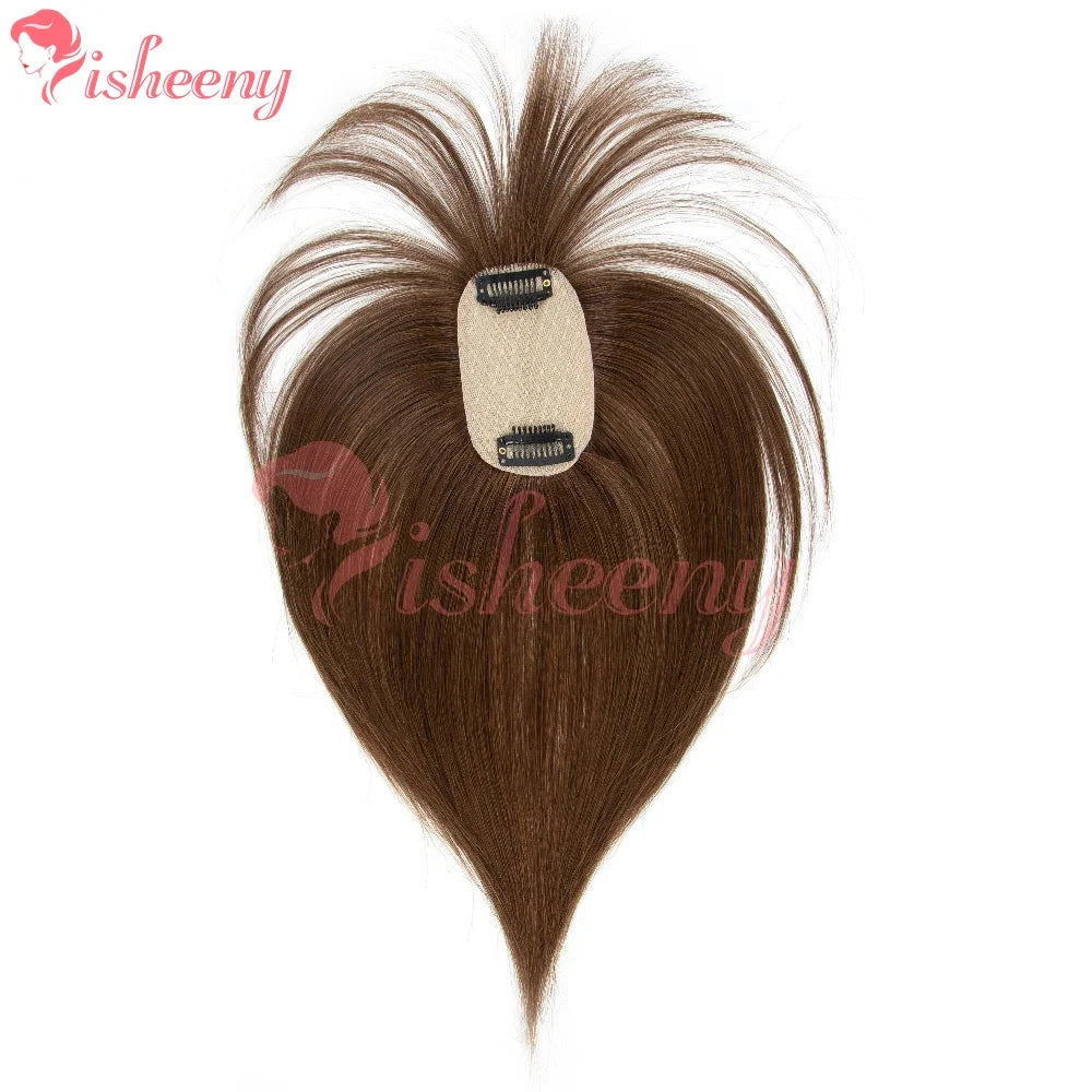 Human Hair Topper with Bangs, 10 Inch Clip-In Hairpiece, 5x9cm Base