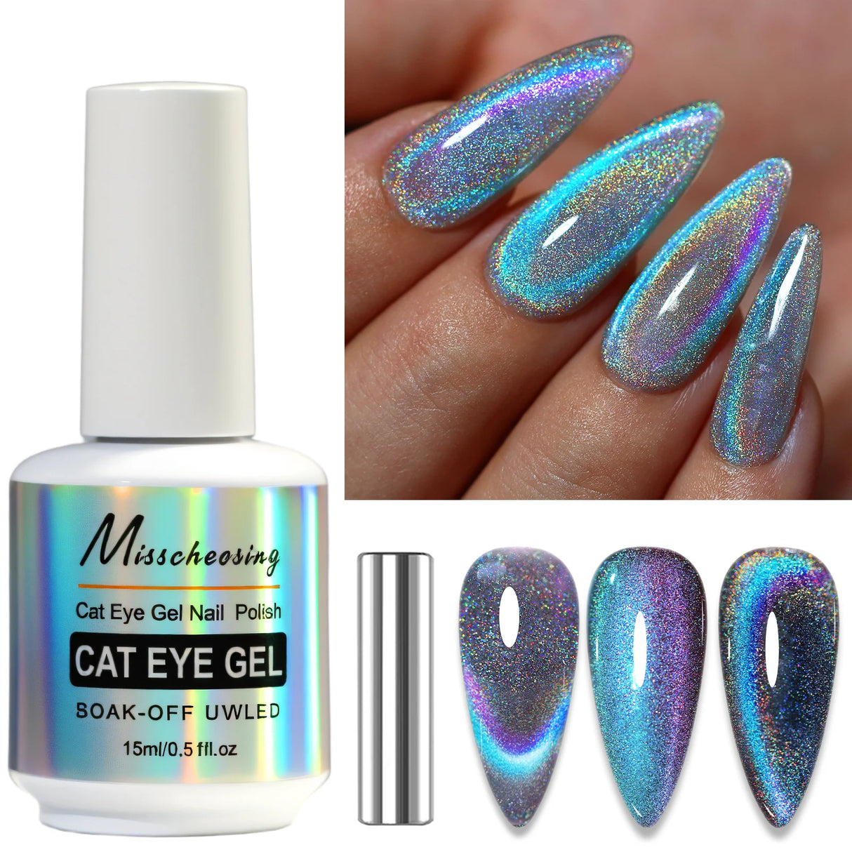 Holographic Glitter Cat Eye Gel Nail Polish 15ml - UV/LED Curable