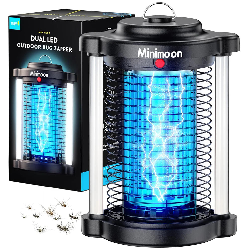 Minimoon Outdoor Mosquito Zapper with Dual LED Light, 15W Electric Trap