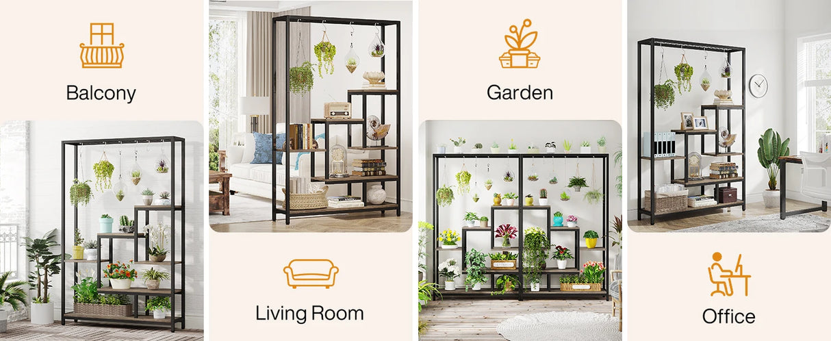 Tribesigns 5-Tier Tall Indoor Plant Stand with 10 Hanging Hooks, 70.9 Inches