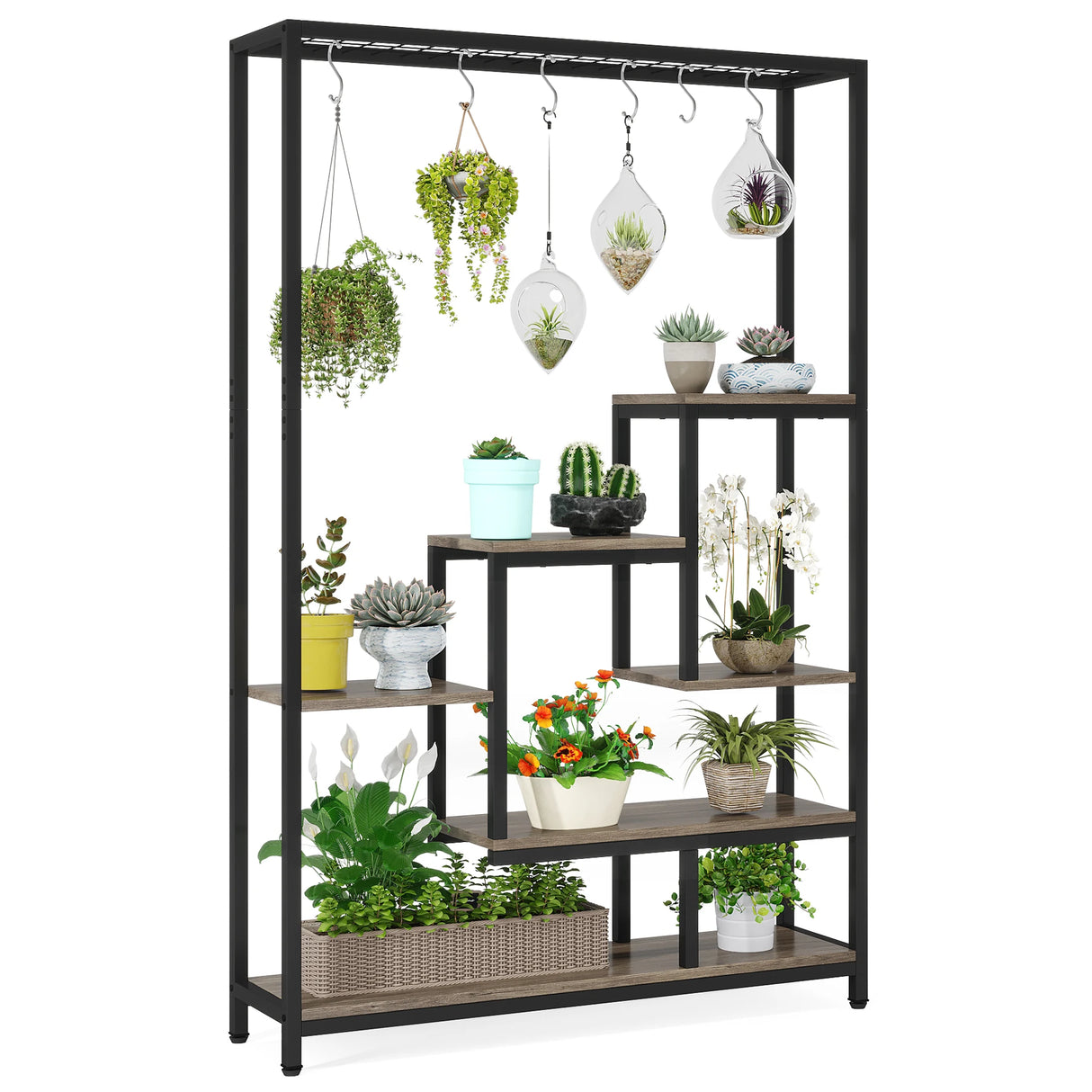 Tribesigns 5-Tier Tall Indoor Plant Stand with 10 Hanging Hooks, 70.9 Inches