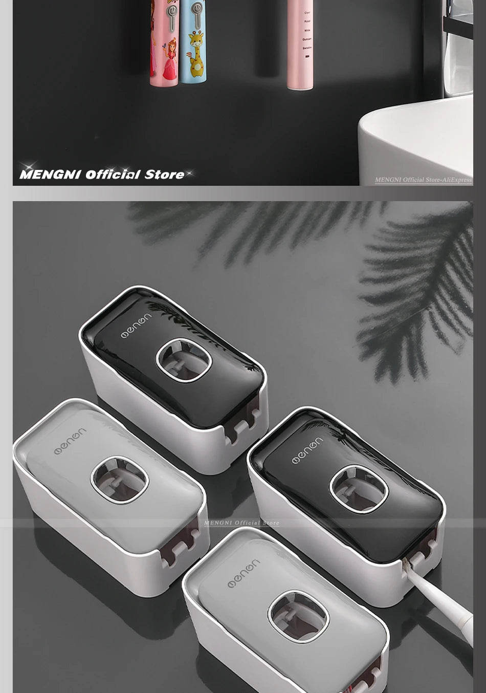 Automatic Toothpaste Dispenser Wall-Mounted Squeezer Toothbrush Holder Rack