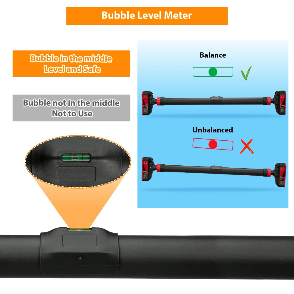 Adjustable Pull-Up Bar with Level Gauge 69-92cm, 200kg Max Load Capacity