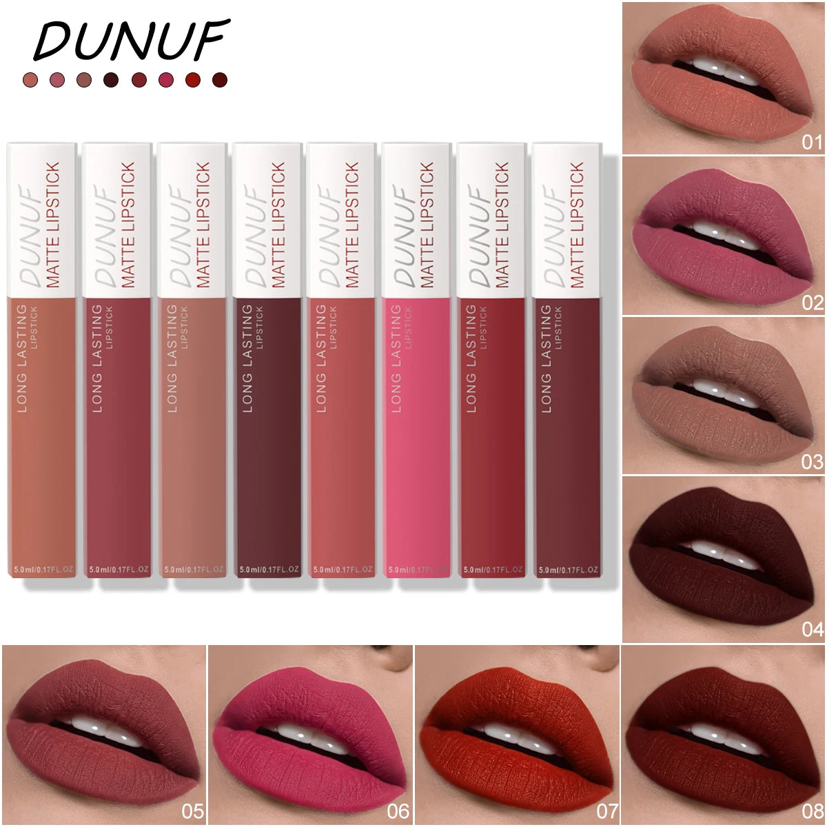 8pc Lip Gloss Set Matte Waterproof Highly Pigmented Nude Red Makeup