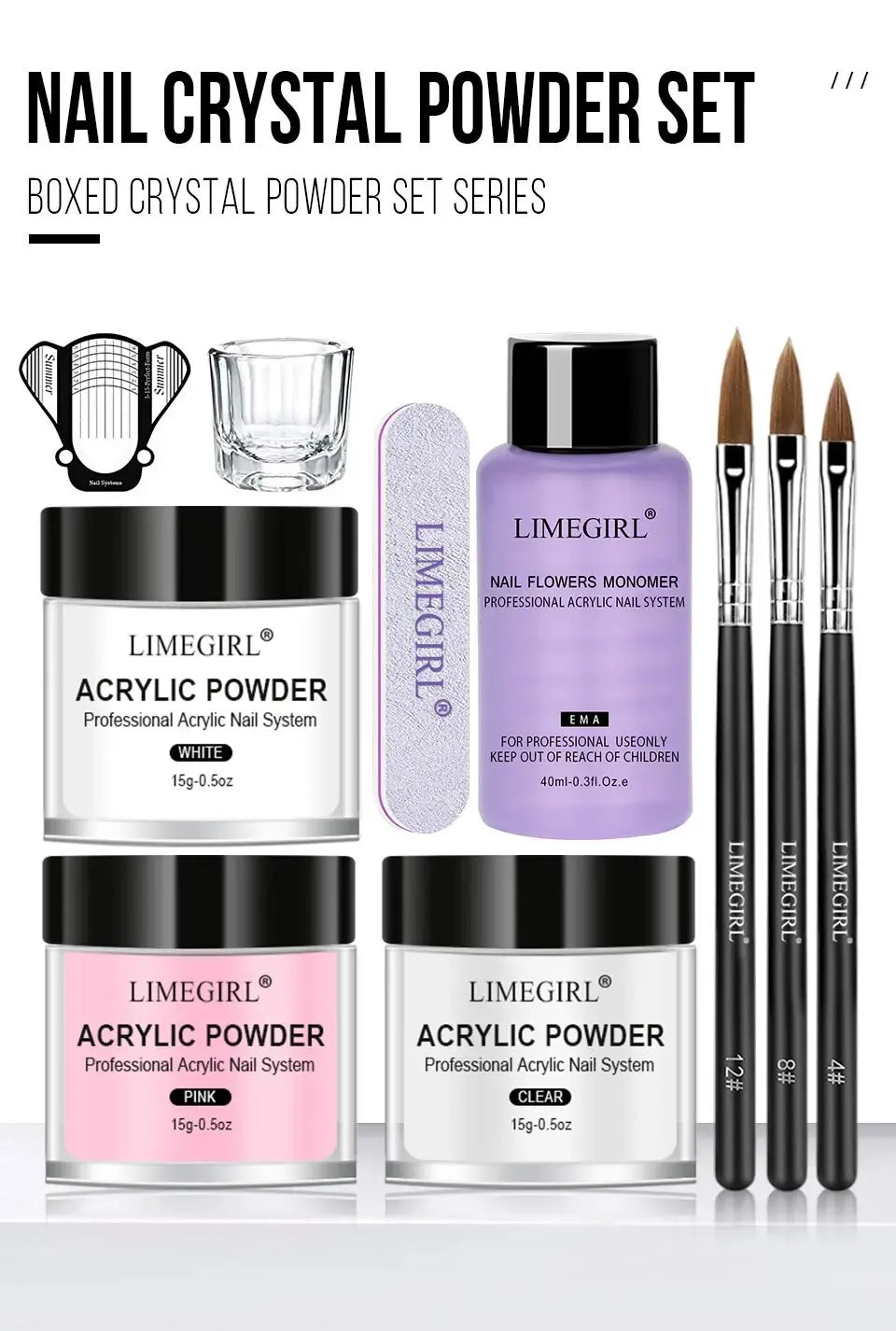 Acrylic Powder & Liquid Monomer Nail Art Kit - 3D Decoration Tools