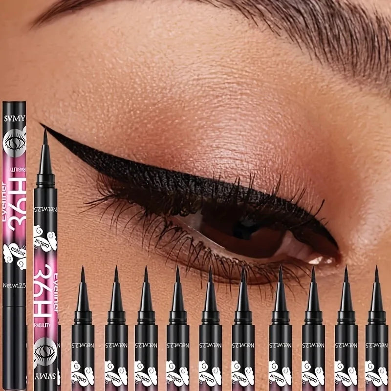 Black Liquid Eyeliner 12-Pack, Long-Lasting Waterproof Makeup Set