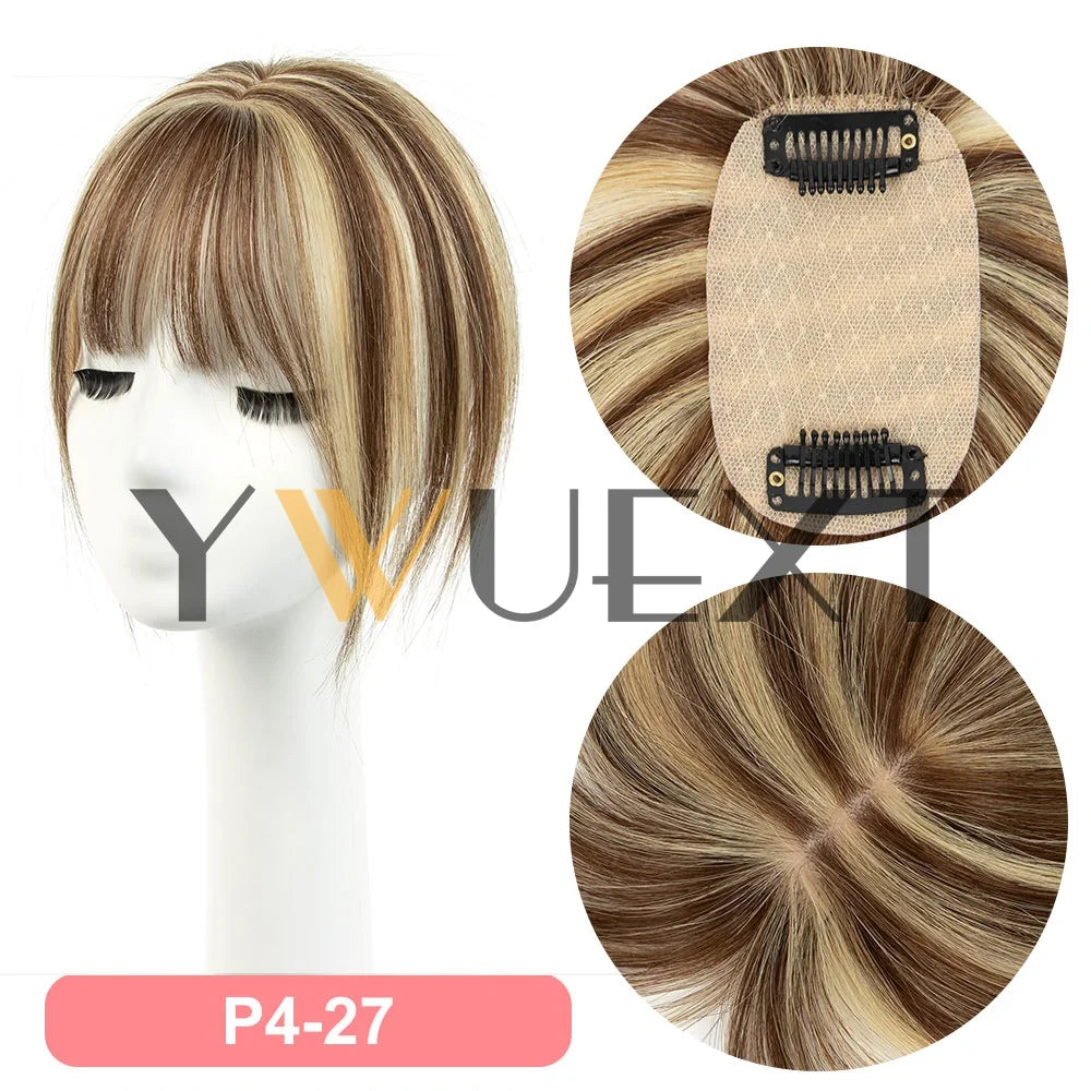 Human Hair Topper Hair Piece with Bangs, 5x9cm, 8"-14" Length