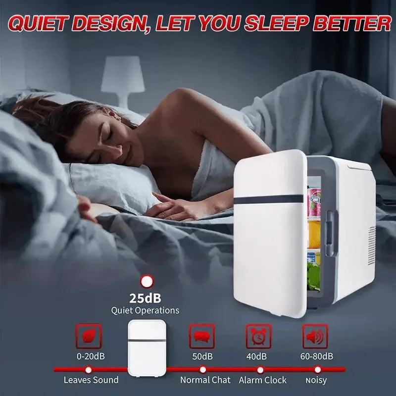 10L Portable Mini Fridge for Bedroom, Compact Design with Low Noise