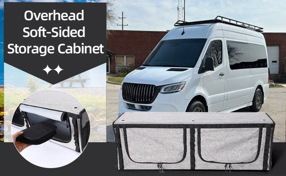 36" RV Soft-Sided Overhead Storage Cabinet with L Rail Tracks