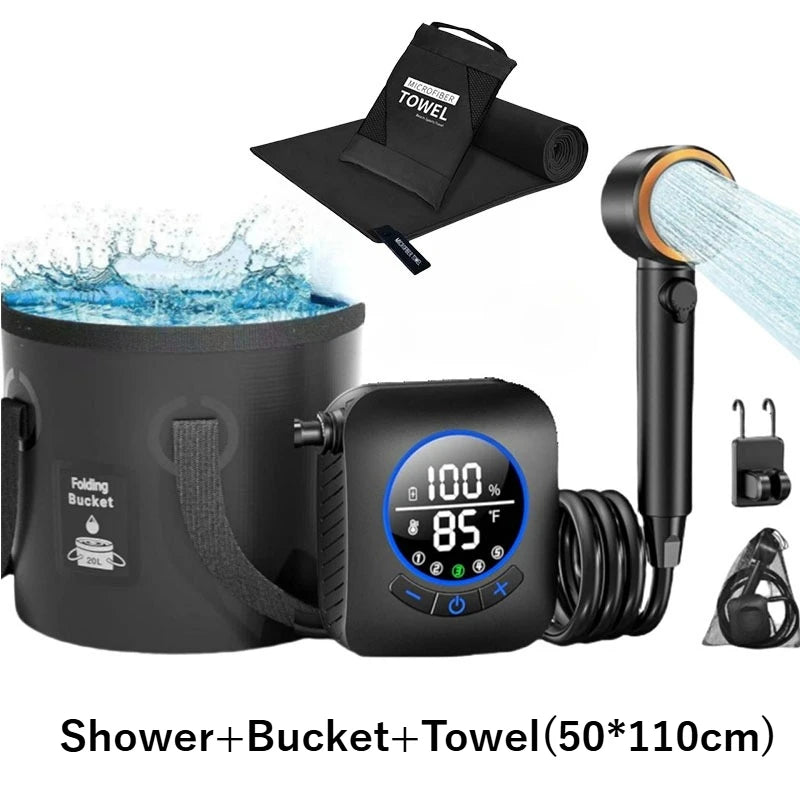 Portable Camping Shower Set with 20L Bucket and Rechargeable Shower Head