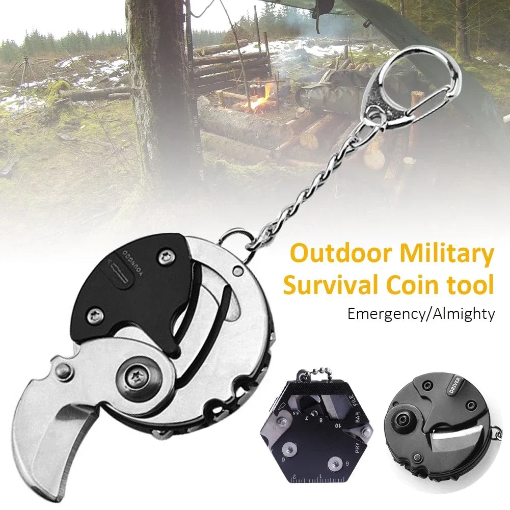 Multifunctional Keychain Screwdriver Hexagon Folding Coin Knife EDC Tool