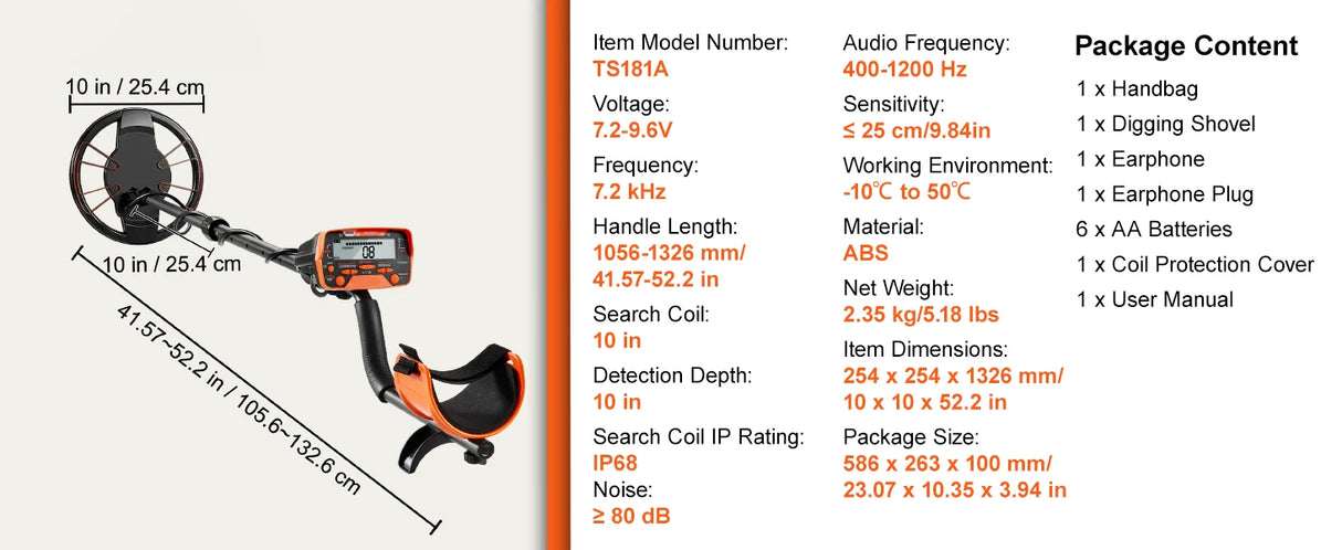 Metal Detector with 10-Inch Waterproof Coil and LCD Display, Adjustable Stem