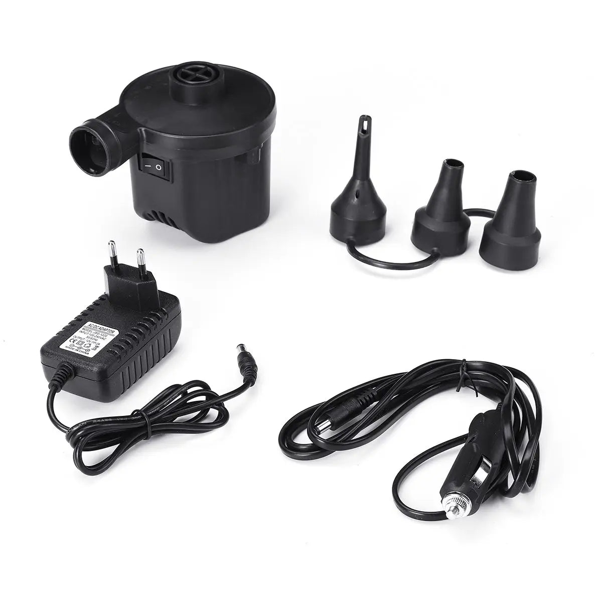 Portable Electric Air Pump 12V with 3 Nozzles for Inflatable Pools and More