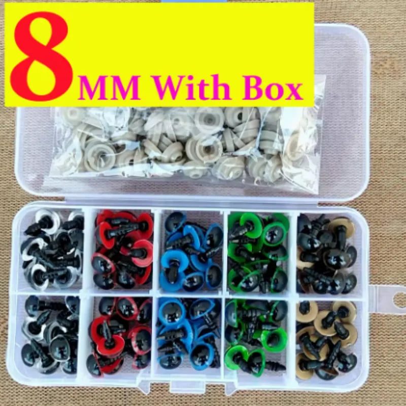 8mm Plastic Safety Eyes for Dolls - 100pcs Mixed Color Amigurumi Accessories