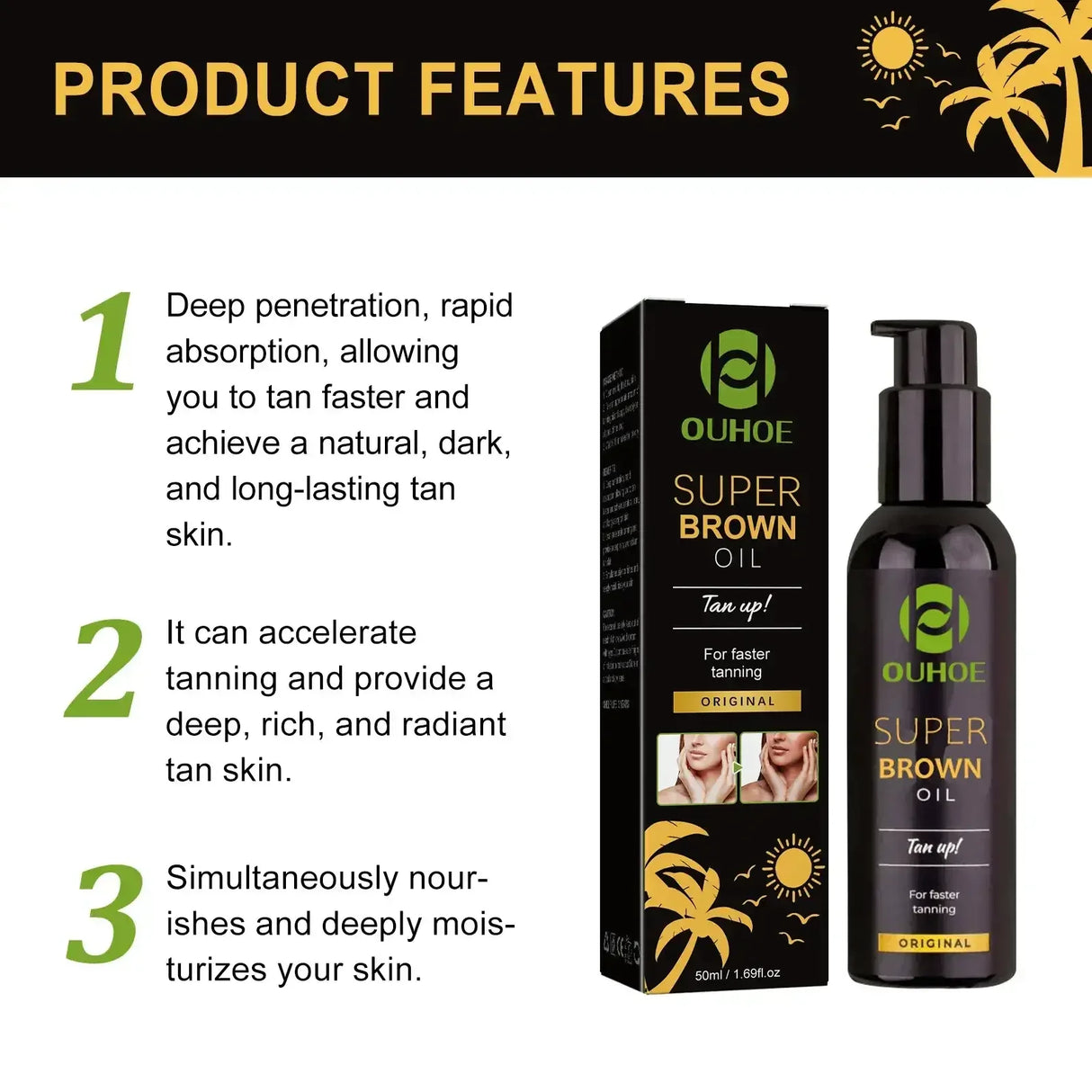 Brown Tanning Oil Natural Self Tanning Body Bronzer 8oz Summer Use