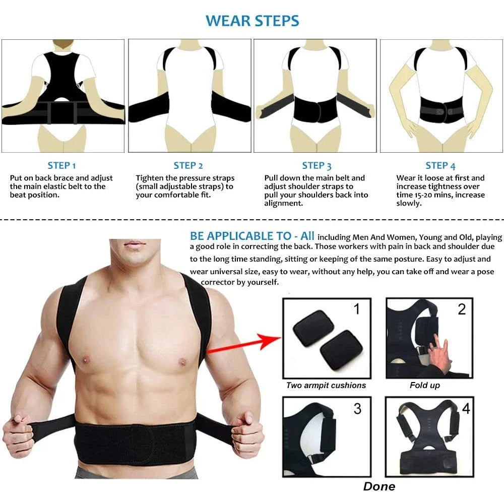 Magnetic Therapy Posture Corrector Corset Shoulder Support Belt for Men & Women