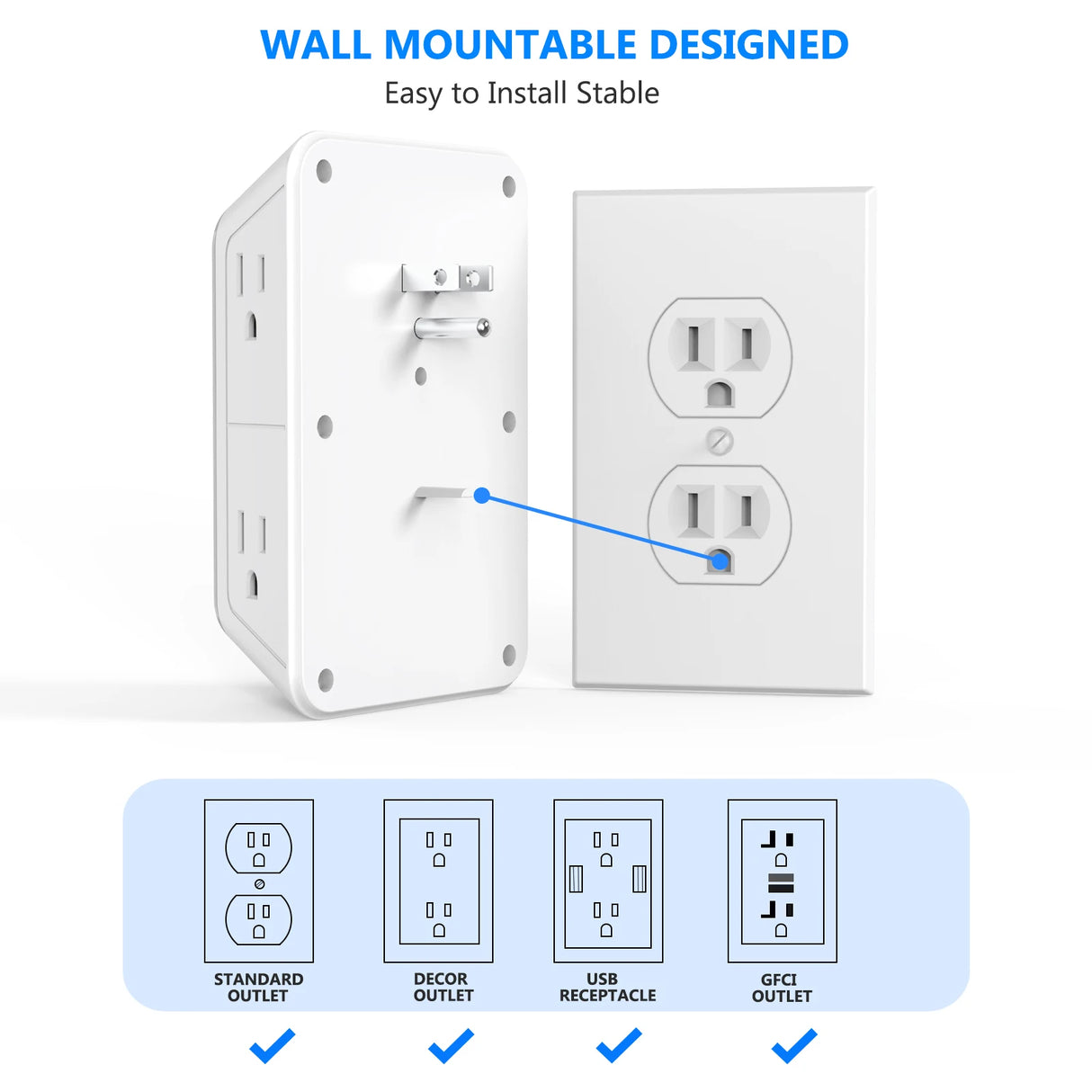 Power Strip with 6 AC Outlets & 4 USB Ports, Multi Socket Fast Charging