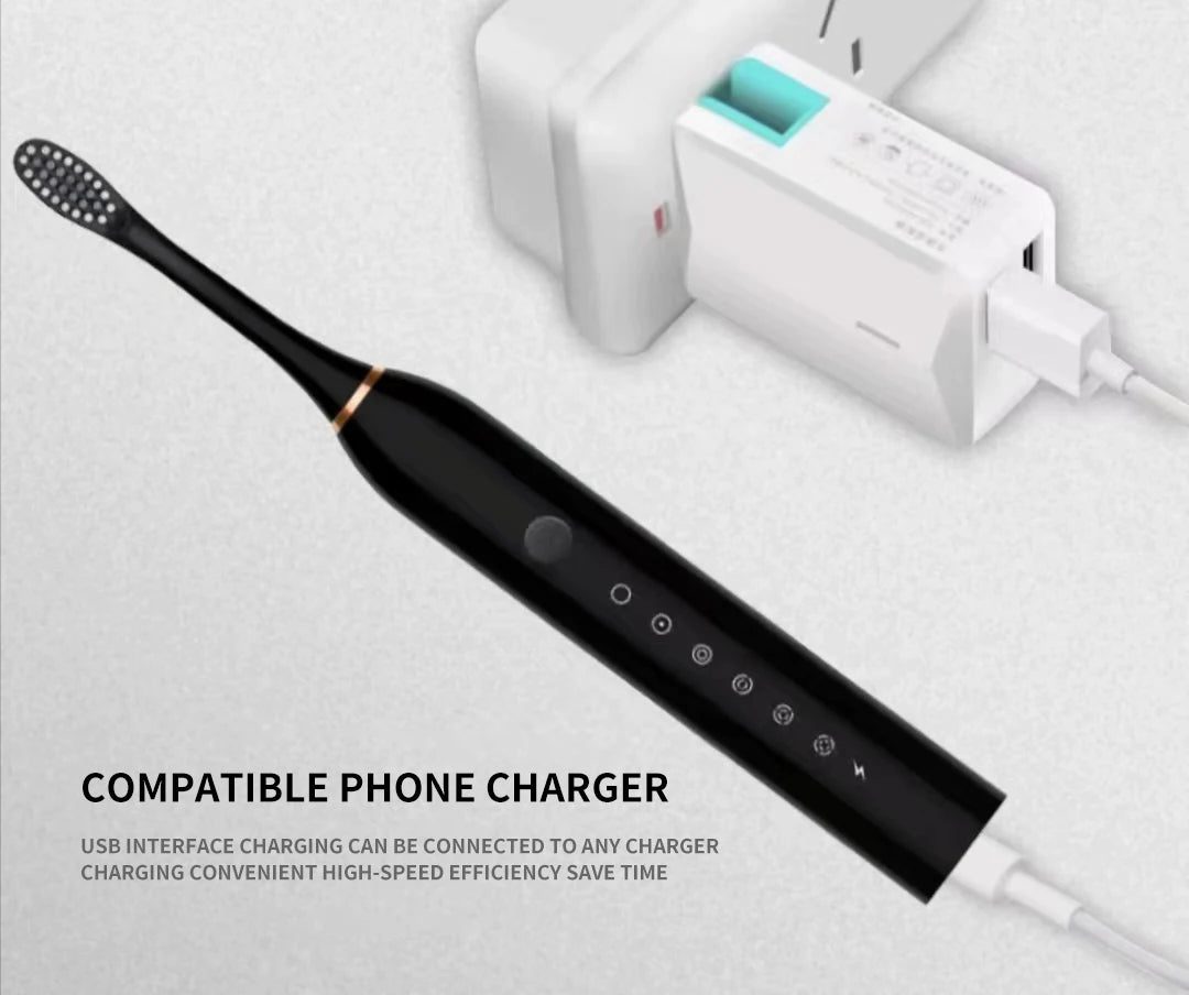 Sonic Electric Toothbrush IPX7 Waterproof USB Rechargeable 6 Modes
