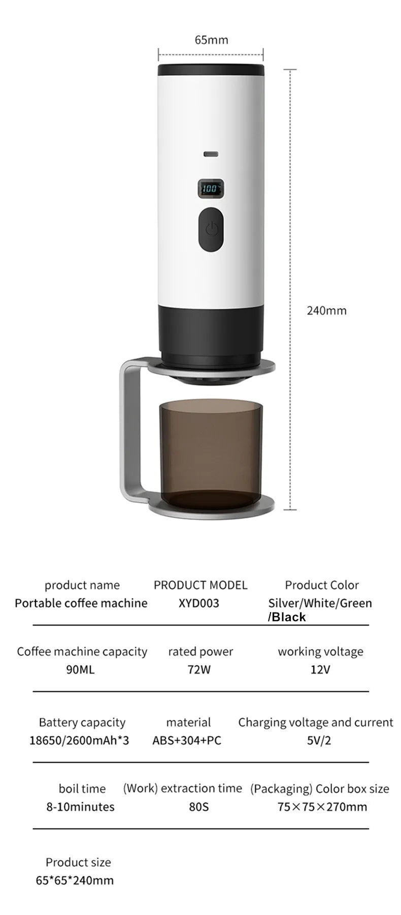Portable 3-in-1 Wireless Espresso Coffee Maker for Car Home Camping