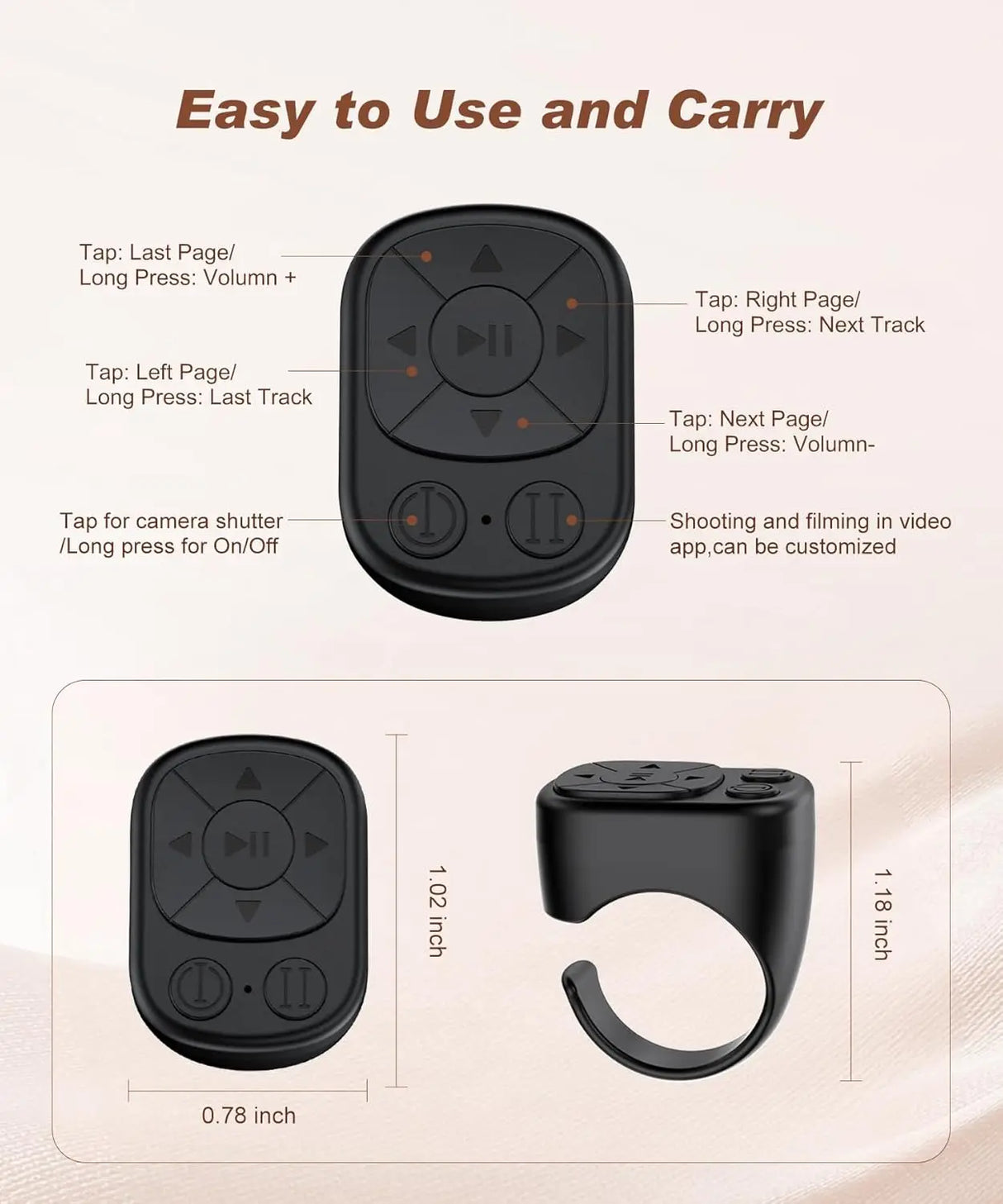Tiktok Scrolling Ring Remote Control for iPhone iPad Android Bluetooth