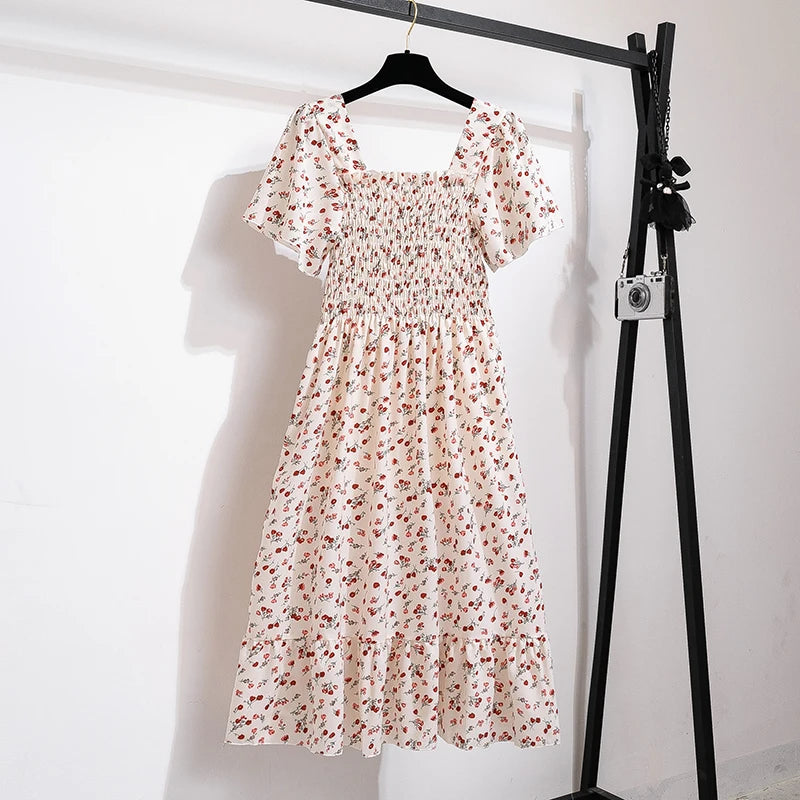 Chiffon Midi Dress for Women | Floral Print | Short Sleeve | Casual Wear