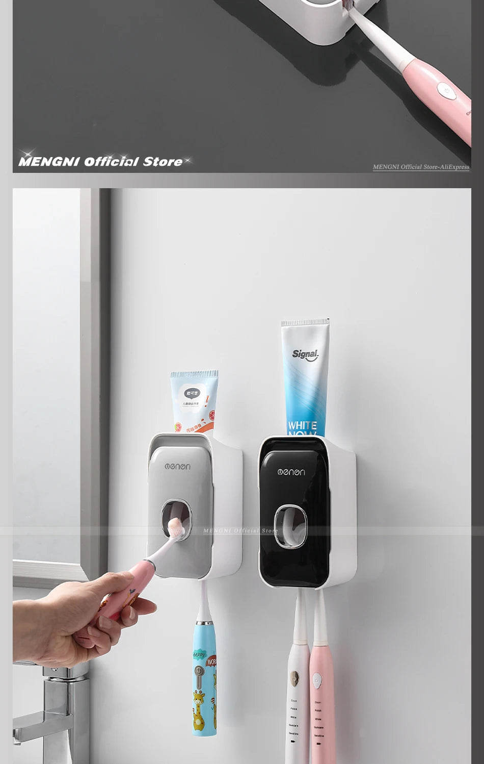 Automatic Toothpaste Dispenser Wall-Mounted Squeezer Toothbrush Holder Rack