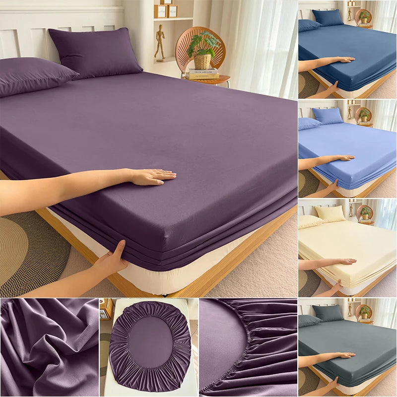 Fitted Bed Sheet 90/120/150/180x200 cm Solid Color Mattress Protector - Cozy Bed Sheets