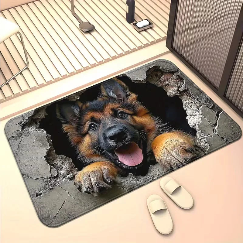 3D Illusion German Shepherd Doormat Soft Non-Slip Indoor Outdoor Rug