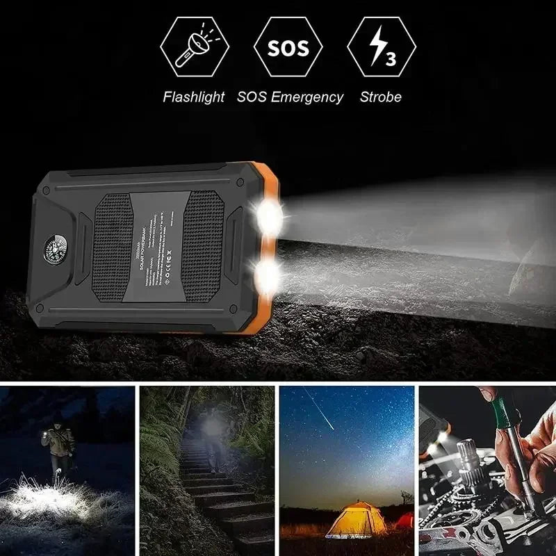 10000mAh Solar Power Bank with QC3.0 Fast Charge and Waterproof Design