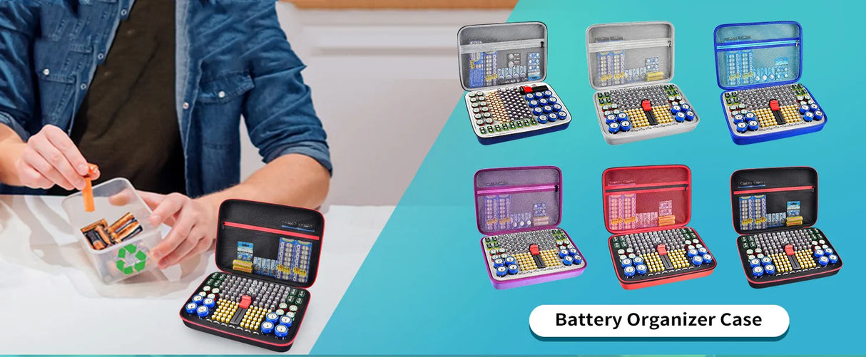 Battery Organizer Case with Tester for 150+ Batteries, Hard Shell Storage