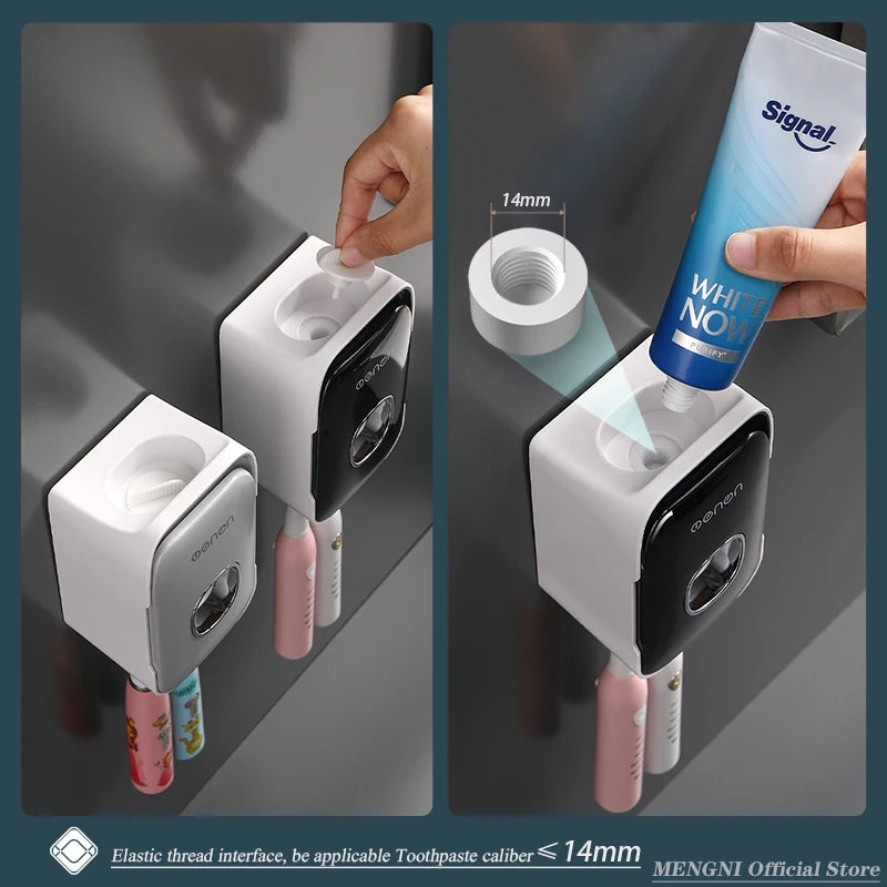 Automatic Toothpaste Dispenser Wall-Mounted Squeezer Toothbrush Holder Rack