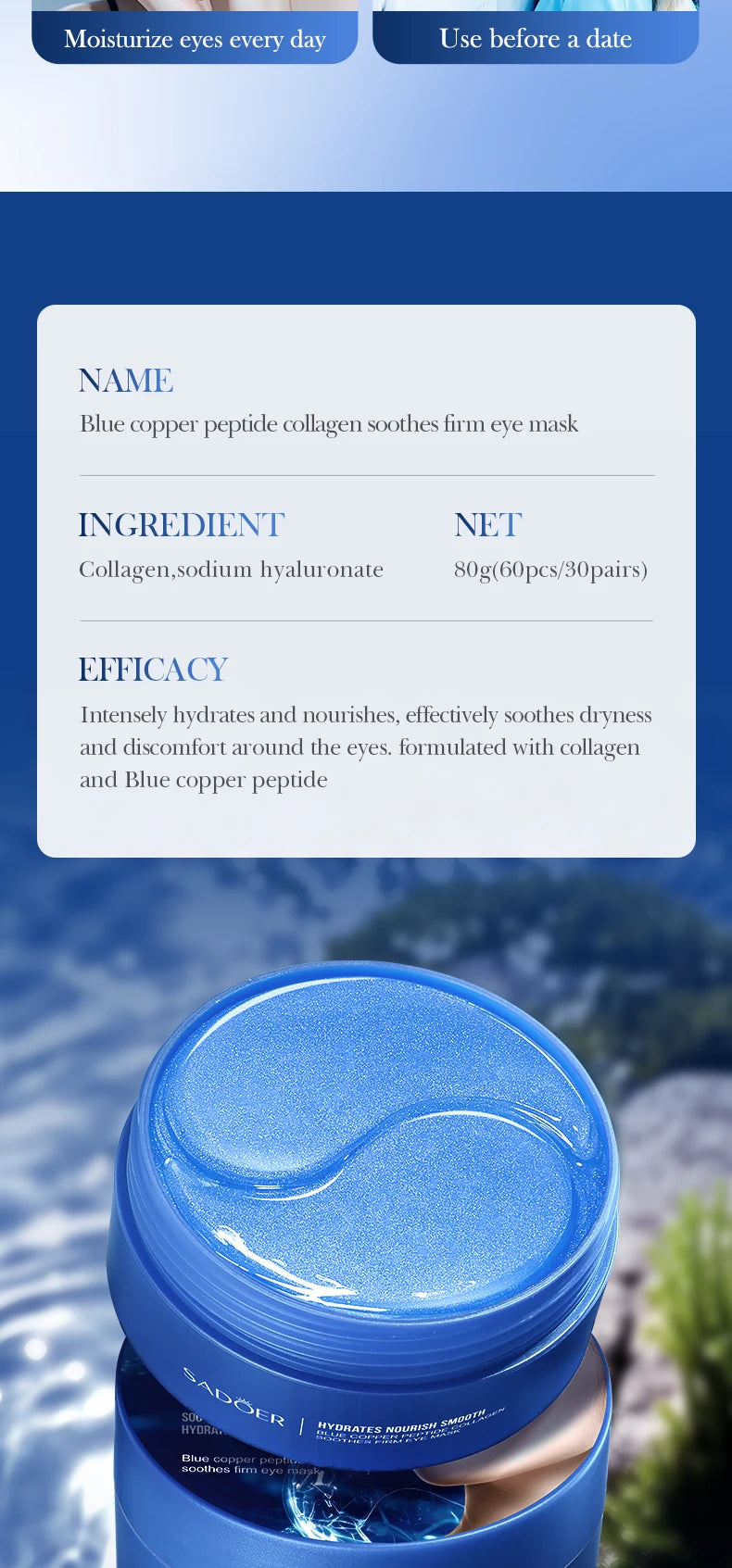 Collagen Eye Mask Caffeine Patches for Dark Circles - 10 Pairs