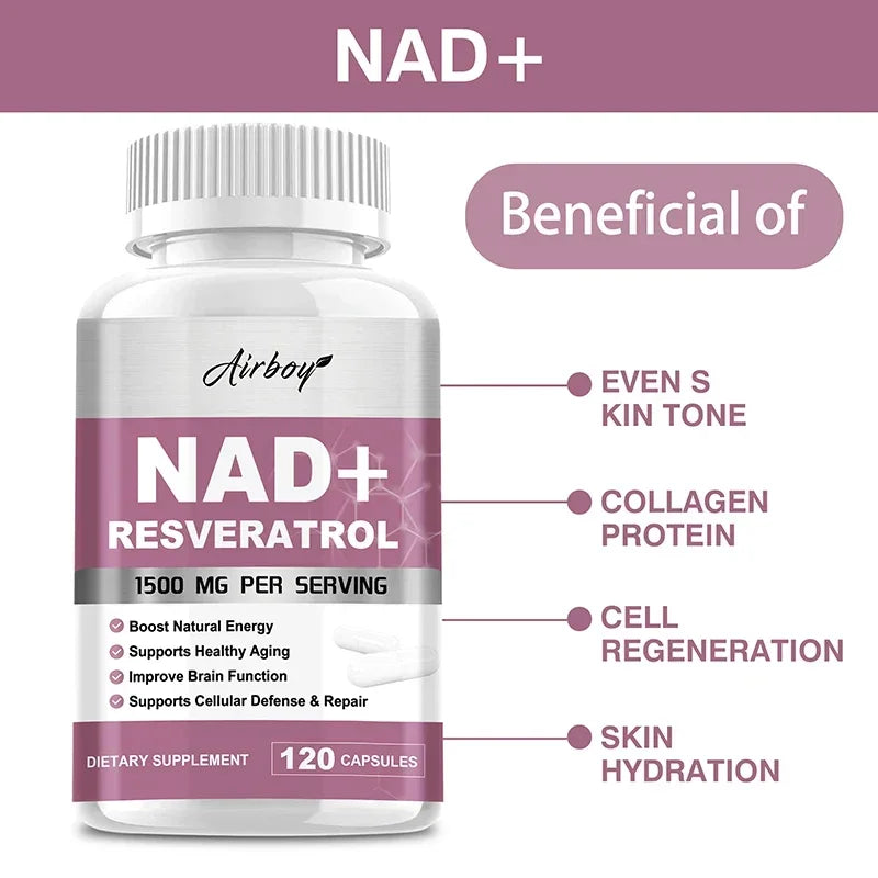 NAD+ Resveratrol Supplements - 120 Capsules for Energy & Immune Support