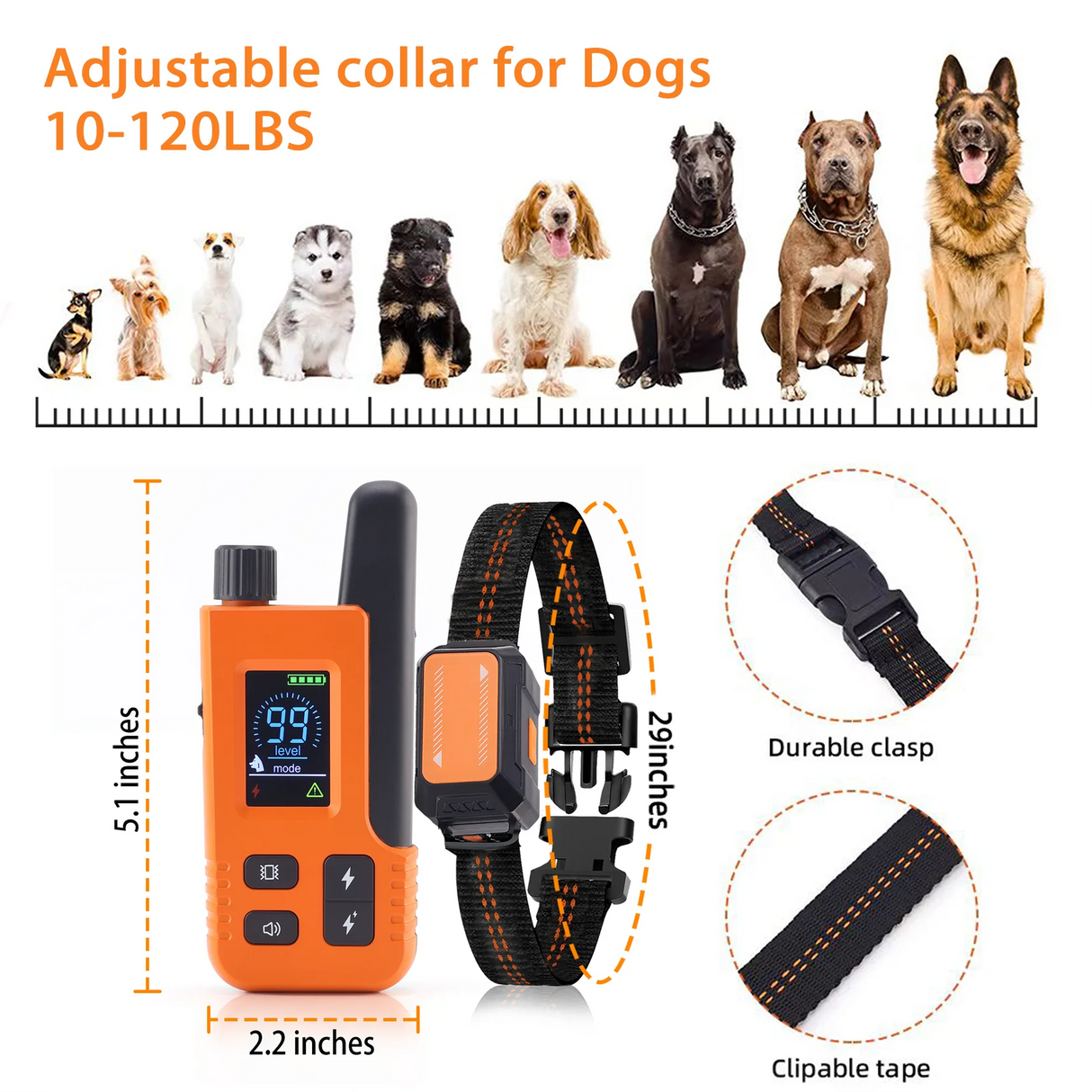 Electronic Training Collar 3600FT Range 4 Modes 99 Levels IP65 Waterproof