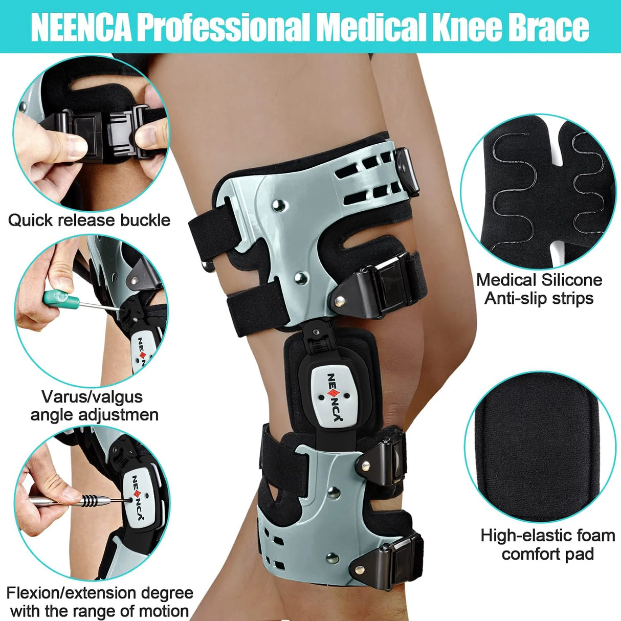 NEENCA Adjustable Hinged Knee Brace with Stabilizing Support - Unisex
